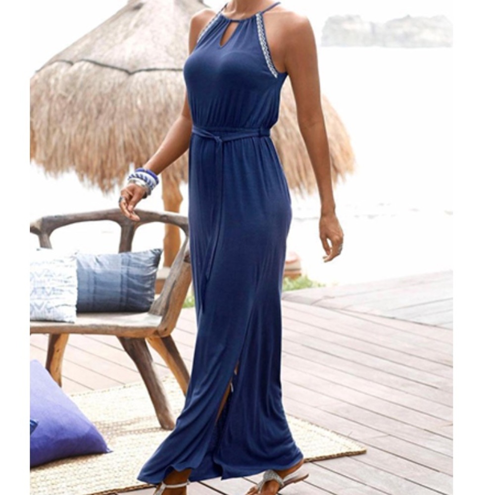 Blue Embellished Maxi Sundress